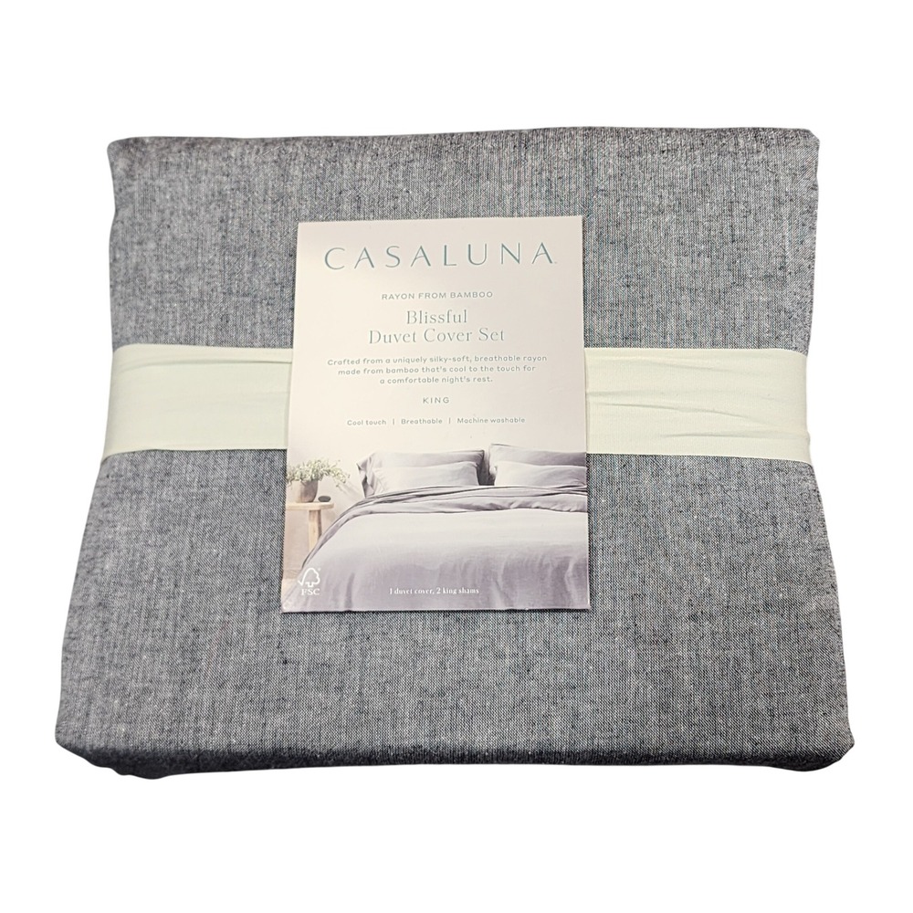 Casaluna Blissful Duvet Cover Set King Rayon from Bamboo 3pc 400TC Dark Gray